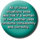 All of these situations pose less risk if a woman or her partner uses condoms consistently and correctly.